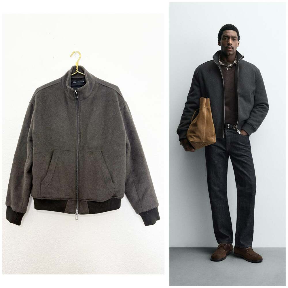 Zara Men’s Grey Wool Bomber Jacket Size Large 9621/320 Chic Streetwear